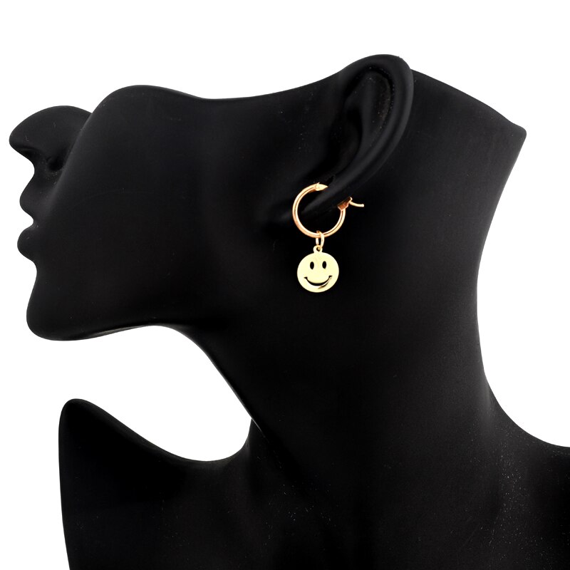 1 par engraçado sorriso rosto pingente de argola brincos para mulheres homens feitos à mão ouro metal cor infinito círculo brincos jóias E102-3