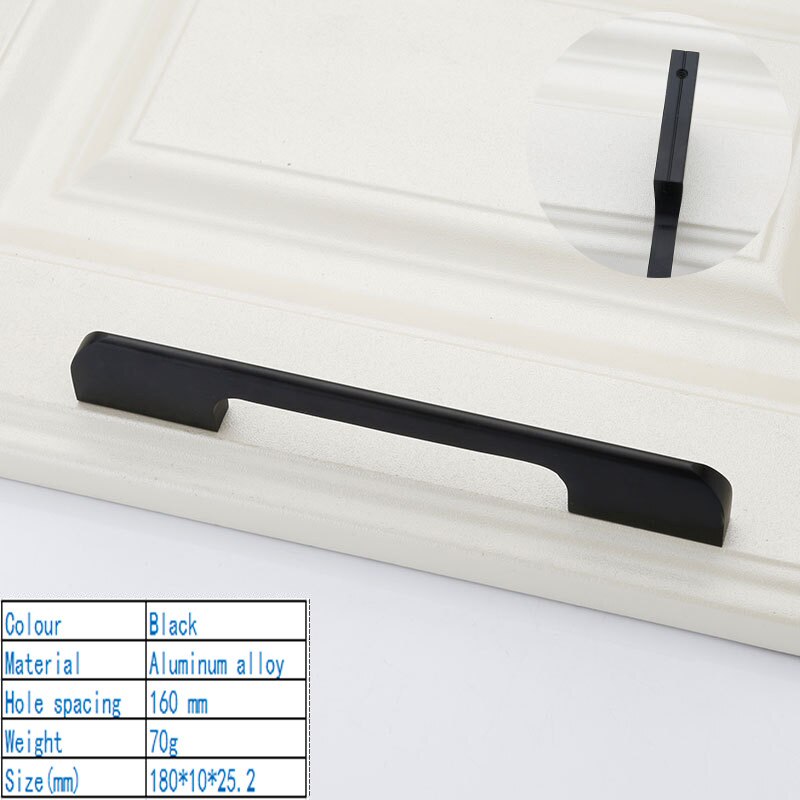 Pomos y tiradores de puerta minimalistas y modernos americanos, Tiradores para enfriador de vino, manijas de cocina, manijas para armario, manija para armario: Black 160