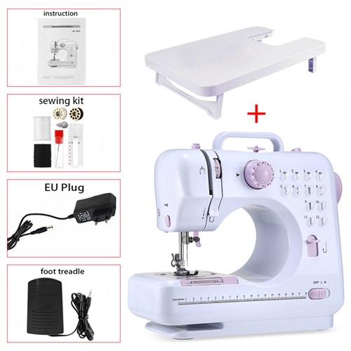 Portable Multiple Electric Sewing Machine Desktop Table Overlock DIY Clothes Thick Sew 12 Stitches Adjustable Speed 505A USB: EU PLUG and table