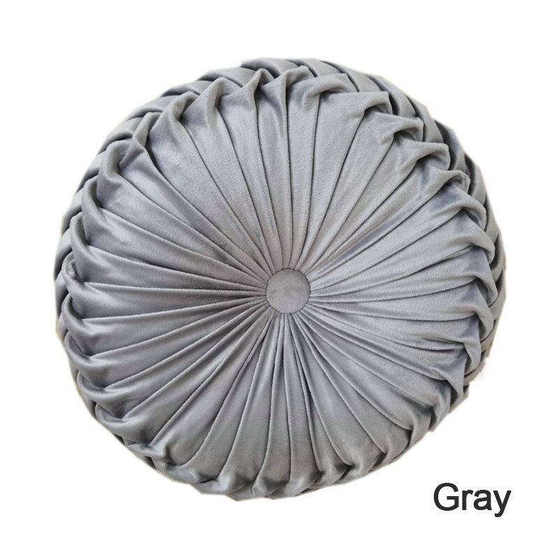 Coussin rond plissé en velours de 38cm, Textile de maison, couleur unie, coussin de maison, canapé-lit, oreiller de taille pliable européenne: 02