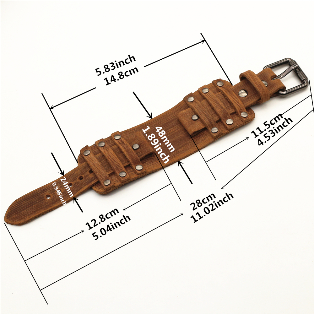 Punk svart blå röd grön brun läder klockarmband herr 22mm 24mm klockarmband armband smycken