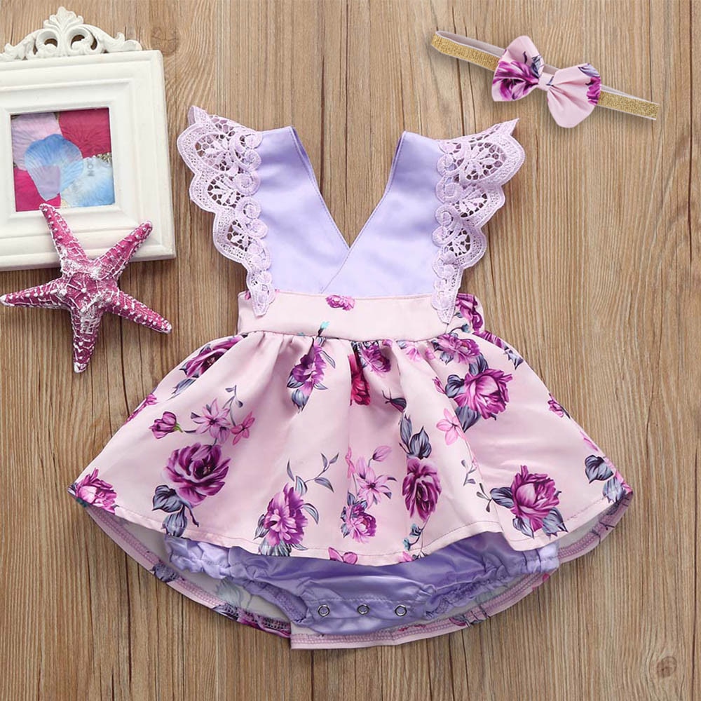 Baby Rompertjes; Peuter Baby Gilrs Mouwloos Lace Ruches Romper Jumpsuit Hoofdband Bloemen Ouifit Kleding Voor Meisje;