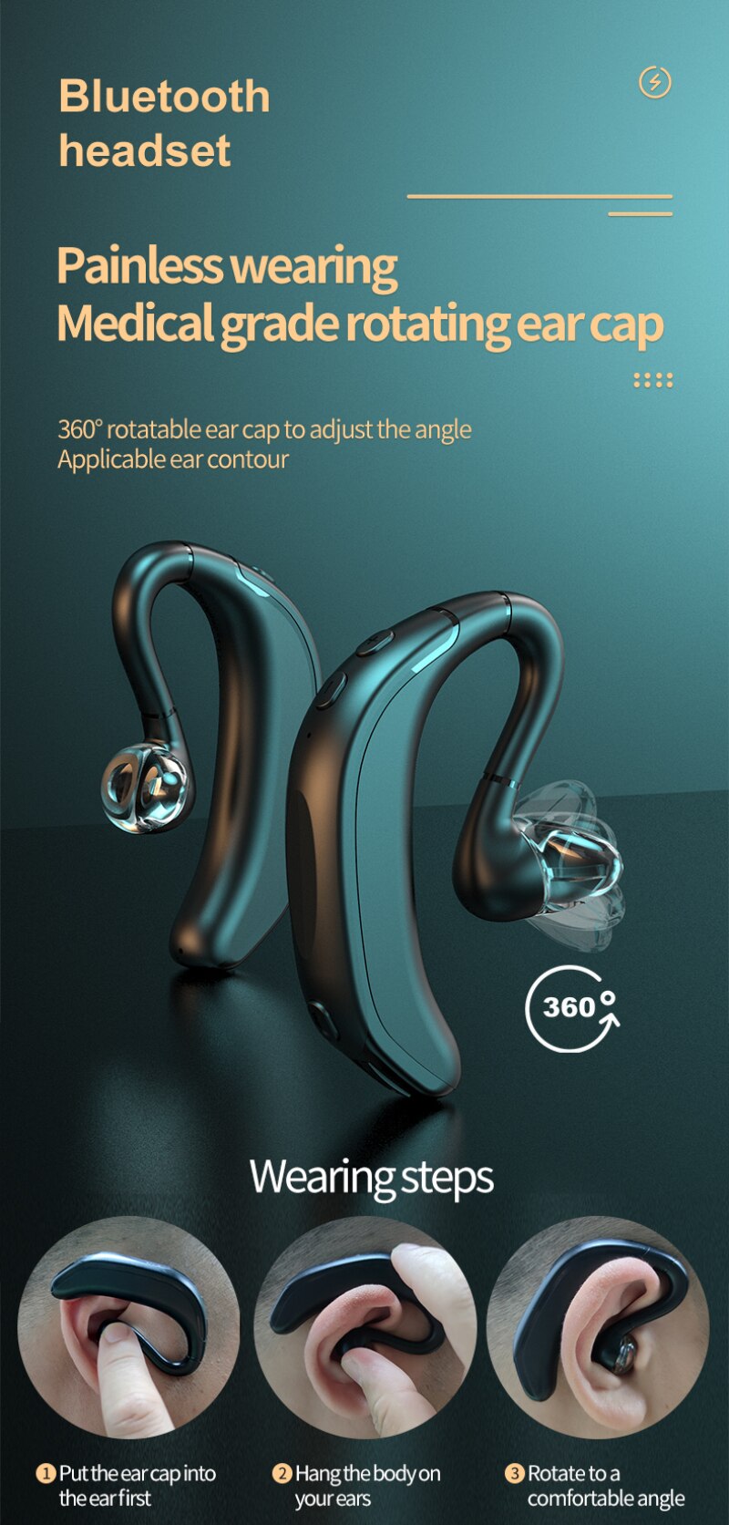 Einseitig hängendes kabelloses bluetooth-headset mit mikrofon, bluetooth-stereo-headset mit sport-headset für den business-bereich