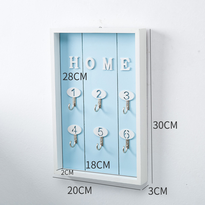 Wall Mounted Key Holder Wooden Key Organizer Hanger With 6 Hook Wall Decorative Holder Key Holder Wall Minimalist Wall Hook: dark blue