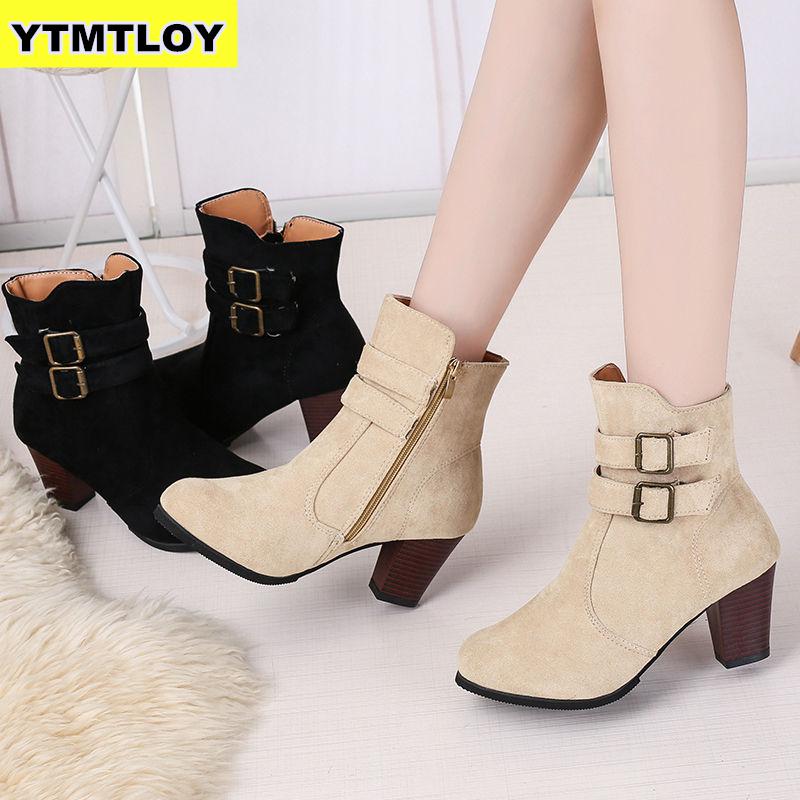 Autumn Winter Women Boots Solid European Ladies Shoes Martin Boots Suede Leather Ankle Boots With Thick Scrub Size 35-43