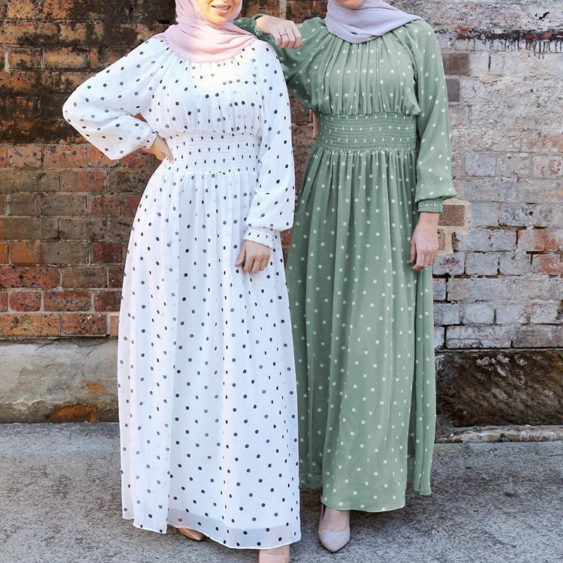 Abaya muslimsk kjole til kvinder priktrykte damekjoler islamiske abayas chiffon stativ krave muslimsk tøj
