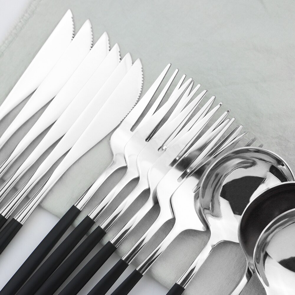 24Pcs Green Silver Cutlery Set Stainless Steel Dinnerware Set Knives Forks Spoon Dinner Tableware Set Kitchen Party Flatware Set