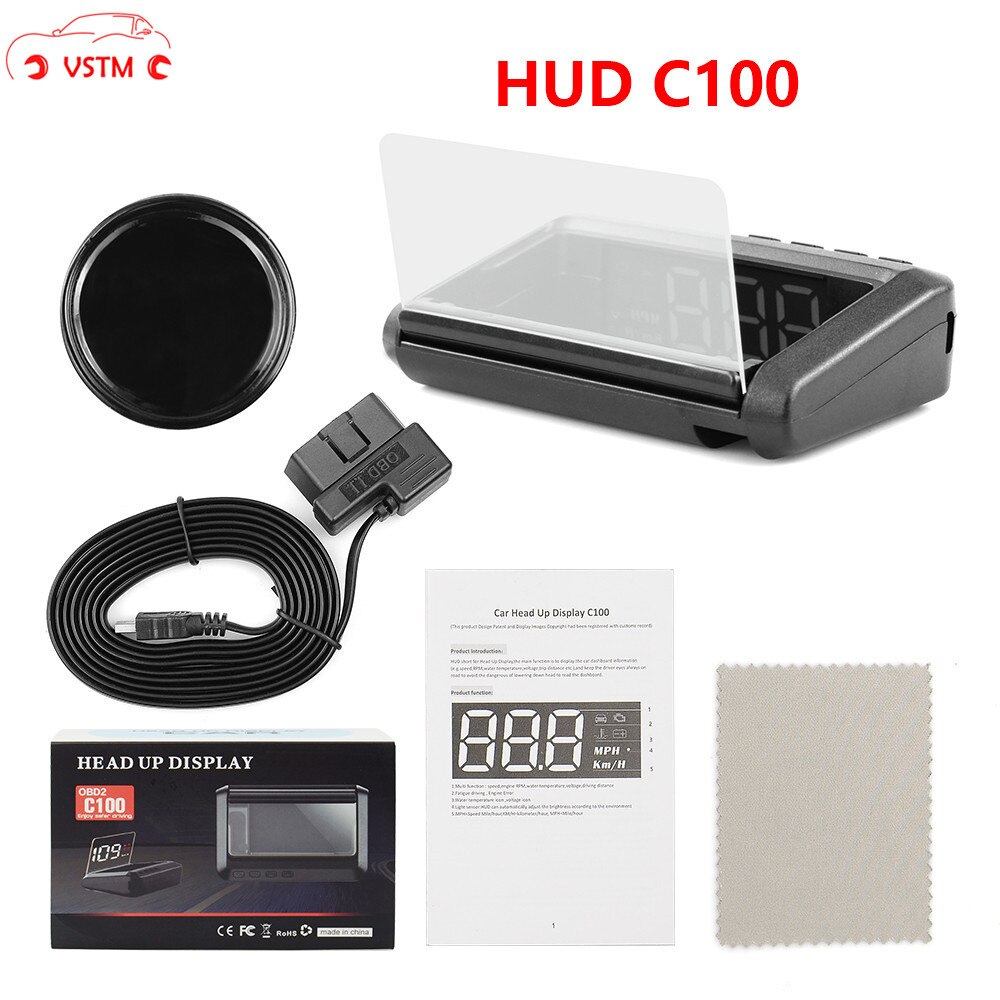 Universal C100 OBD2 Car HUD Head Up Display Projected Display System Overspeed Warning Daytime LCD Display Diagnostic Tool