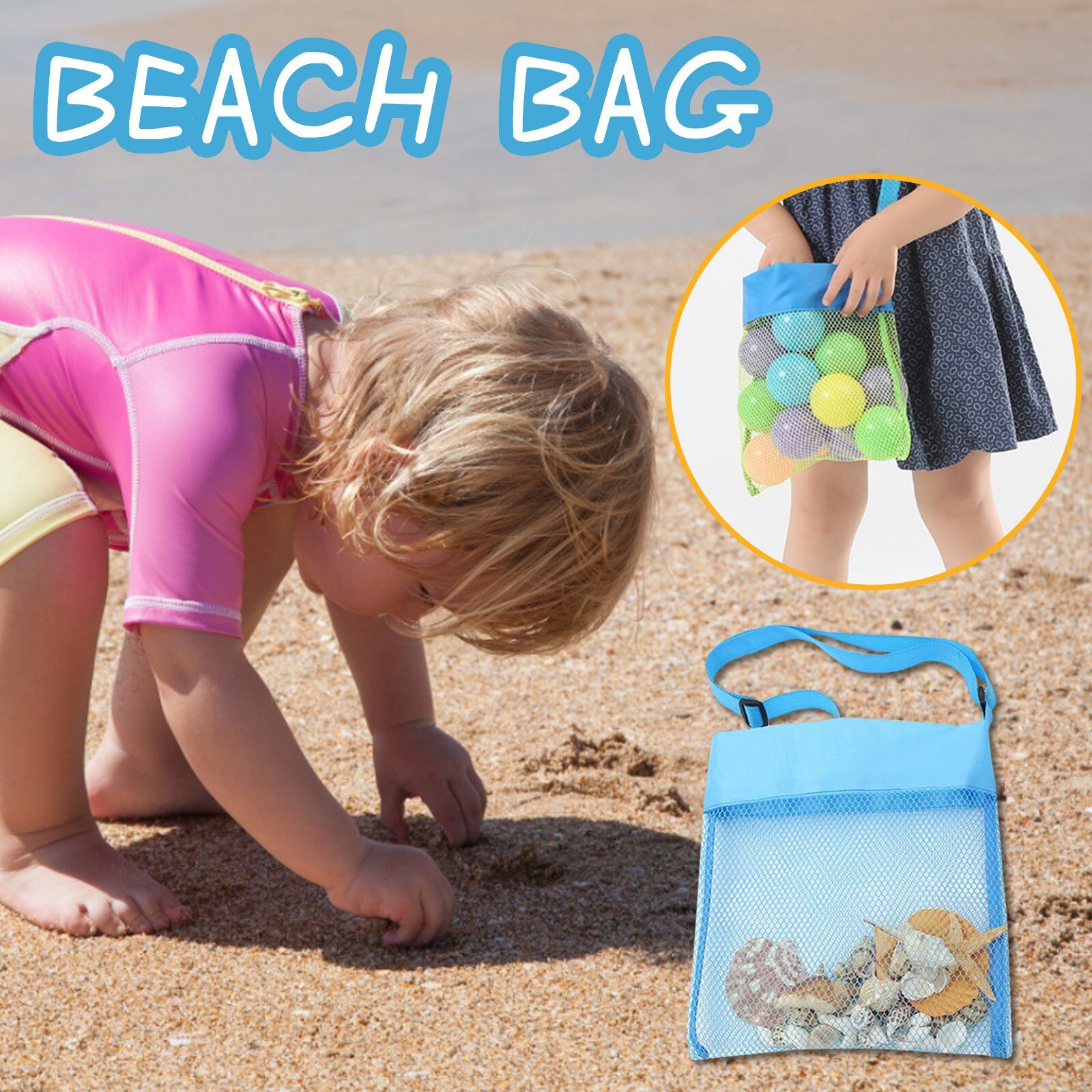 Kleur Kinderen Mesh Strand Ademend Zee Shell Tassen Verstelbare Draagriemen Essentiële Tools Voor Bezoek De Strand # G