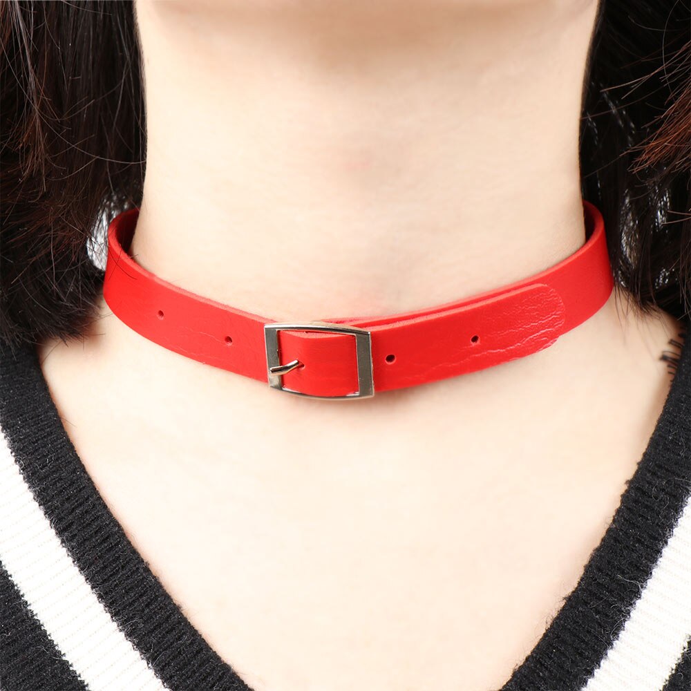 Vrouwen PU Lederen Choker Ketting Rood Zwart Kleur Choker Ketting Punk Stijl Mode Kraag Ketting