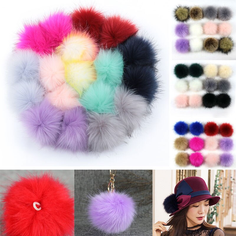 12Pcs 8Cm Diy Winter Faux Fur Ball Pompom Vrouwen Auto Tas Sleutelhanger Sleutelhanger Elastische Diy Sleutelhanger Konijn haarwortel Zakken Hoed Decor