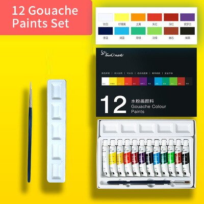 Professional12/18/24 Kleuren Aquarel/Gouache Verf 5Ml Buizen Wasbare Tekening Pigment Hand-Geschilderd verf Voor Art Diy: 12 gouache paints