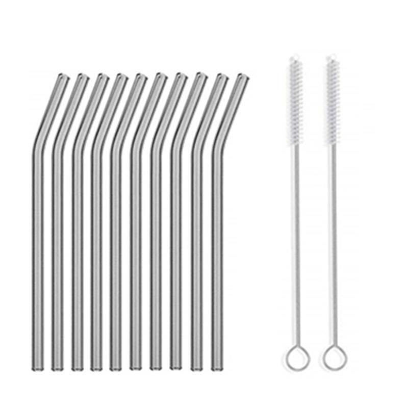 10pcs/Set Glass Straw Reusable Glass Drinking Straws with Brush Eco Friendly Glass Straws for Smoothies Cocktails: Gray