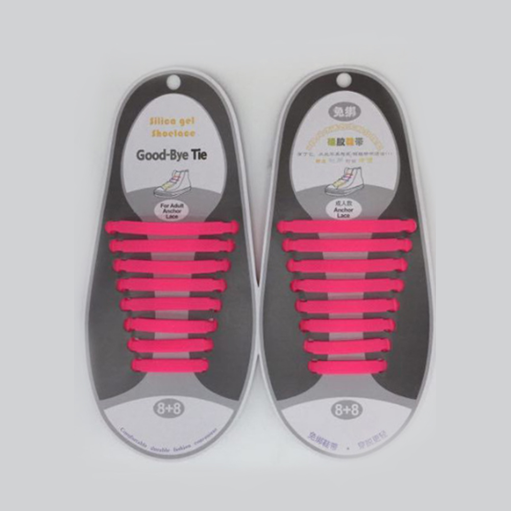 16 stuks siliconen veters, elastische veters, speciale veters zonder strik voor heren en dames, elastische veters, rubberen sneakers, 13 kleuren: Roze
