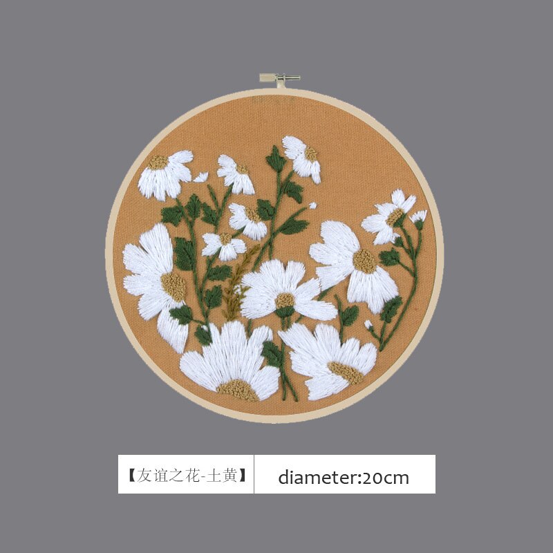 3D DIY Daisy Flower Hand Embroidery Kits Printed Needlework Cross-Stitching Sewing Craft with Hoop Kits For Beginner Home Decor: D / 20cm Retro Hoop kit