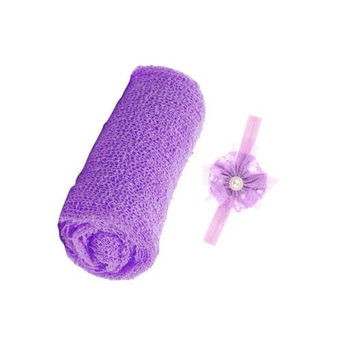 60% 2 Stuks Mooie Elastische Baby Lace Deken Wrap Bloem Hoofdband Pasgeboren Fotografie Prop Kinderen Twee-stuk Fotografie: Light Purple