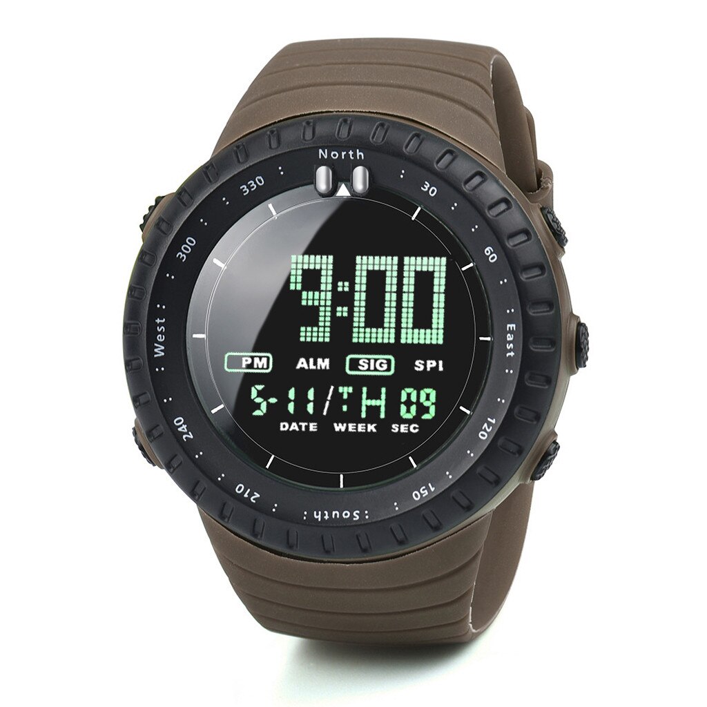 Sport Mannen Digitale Horloges Led Display Digitale Kalender Horloge Voor Mannen Elektronische Outdoor Multifunctionele Horloges Montre Homme: Coffee