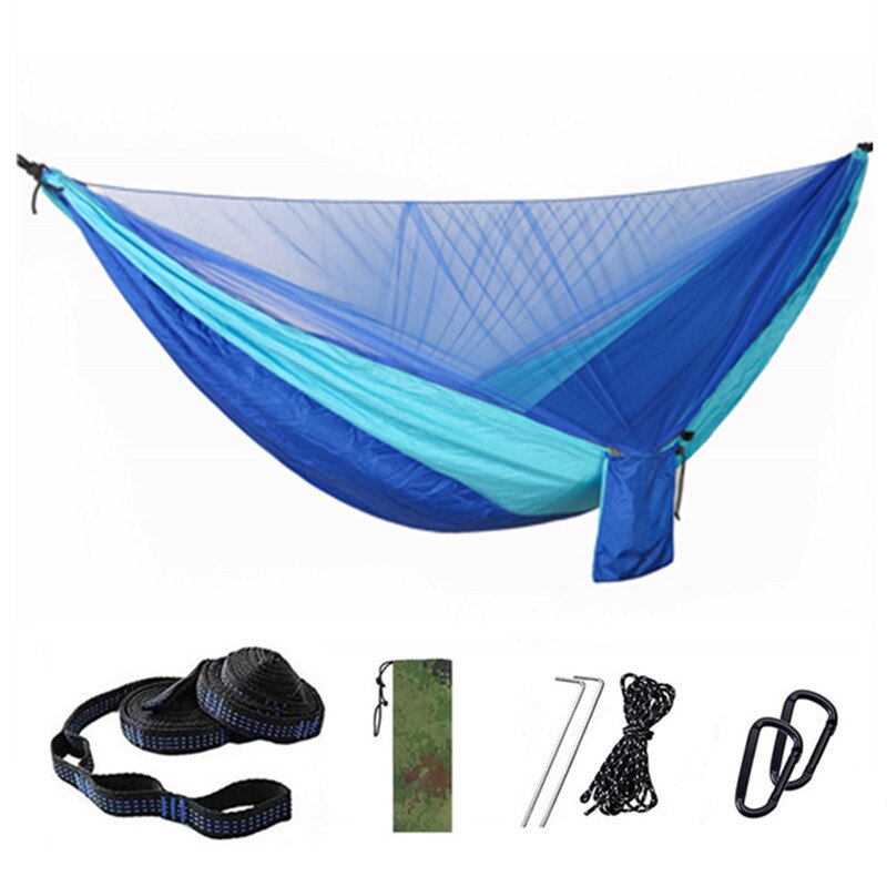 Hamac Anti-moustique à ouverture rapide automatique, 290x140cm, hamac simple Double avec moustiquaire, hamac de loisirs d&#39;extérieur: Light blue and blue
