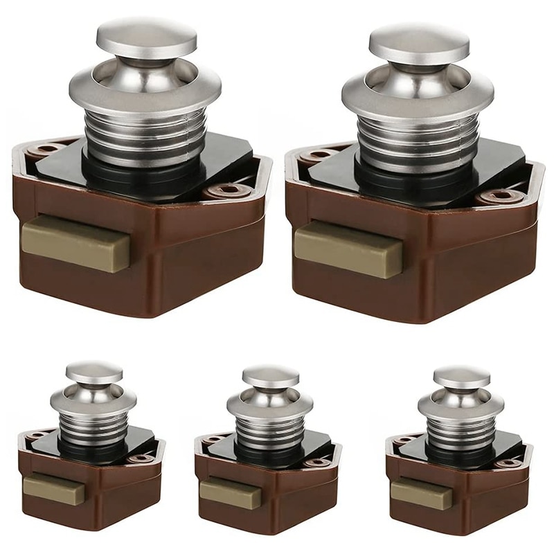 5 Pack Push Button Latch Lock 17-25mm Catch Door Knobs Brown for Cabinet Cupboard Door Knob Boat Horsebox Camper Van: Default Title