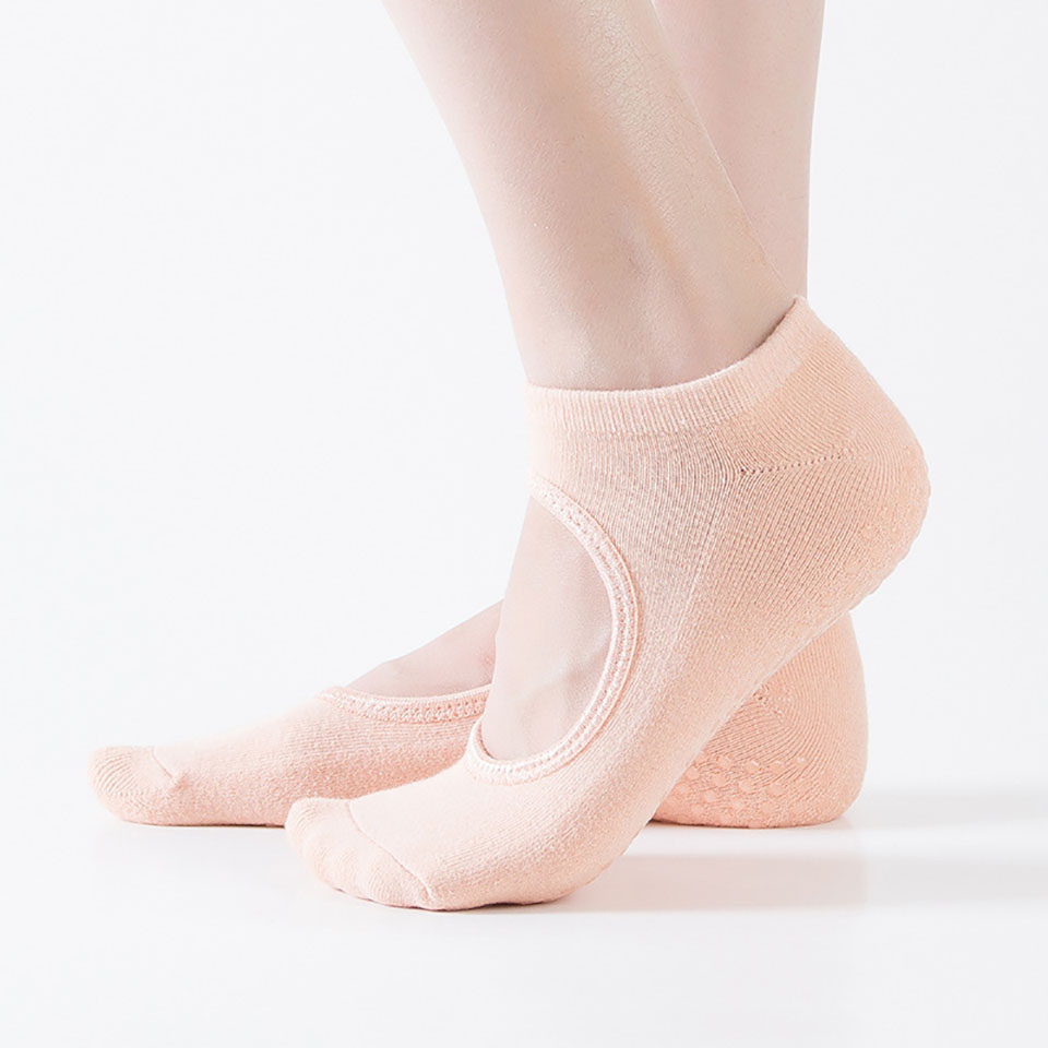 Frottee-halter-yogasocken, damen-pilatessocken, rückenfreie socken, atmungsaktiv, rutschfest, fitness-, ballett-, tanz-, baumwoll-sportsocken, hausschuhe