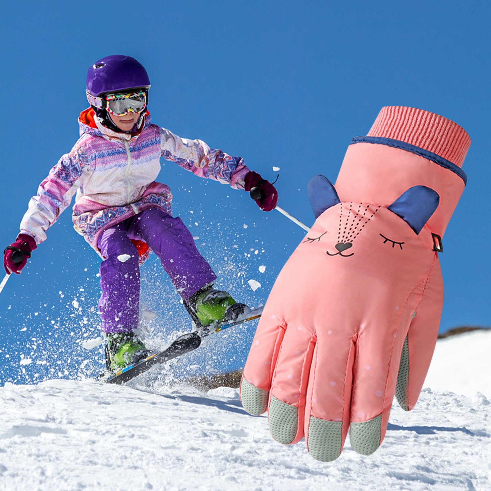 Kinderen Ski Handschoenen Winter Warme Handschoenen Jongens Meisjes Waterdicht Winddicht Antislip Sneeuw Wanten Snowboard Uitgebreide Pols Handschoenen