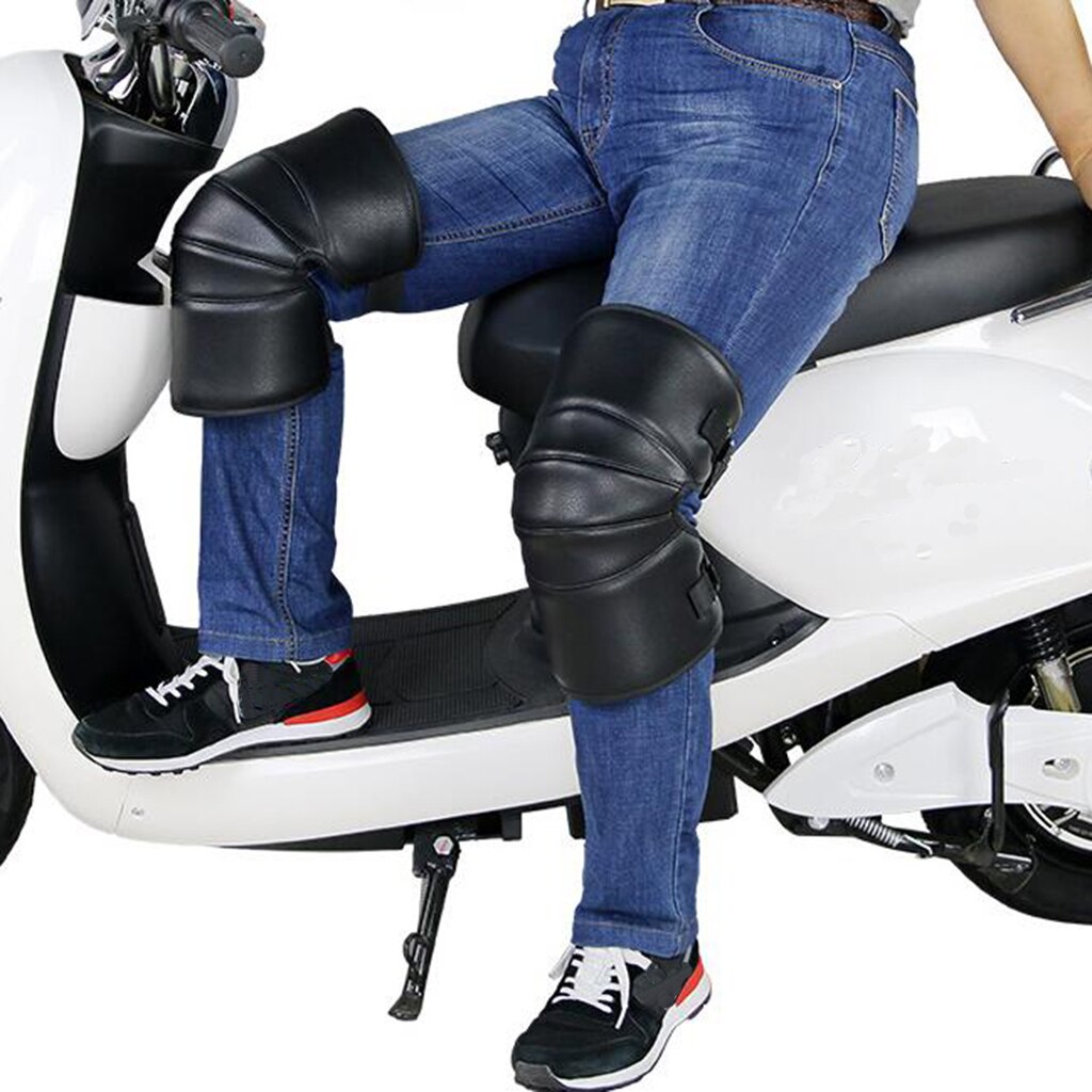Pu læder motorcykel tykkere knæpuder beskyttende knæpude varmere vagter bugt vindtæt til motocross cykel