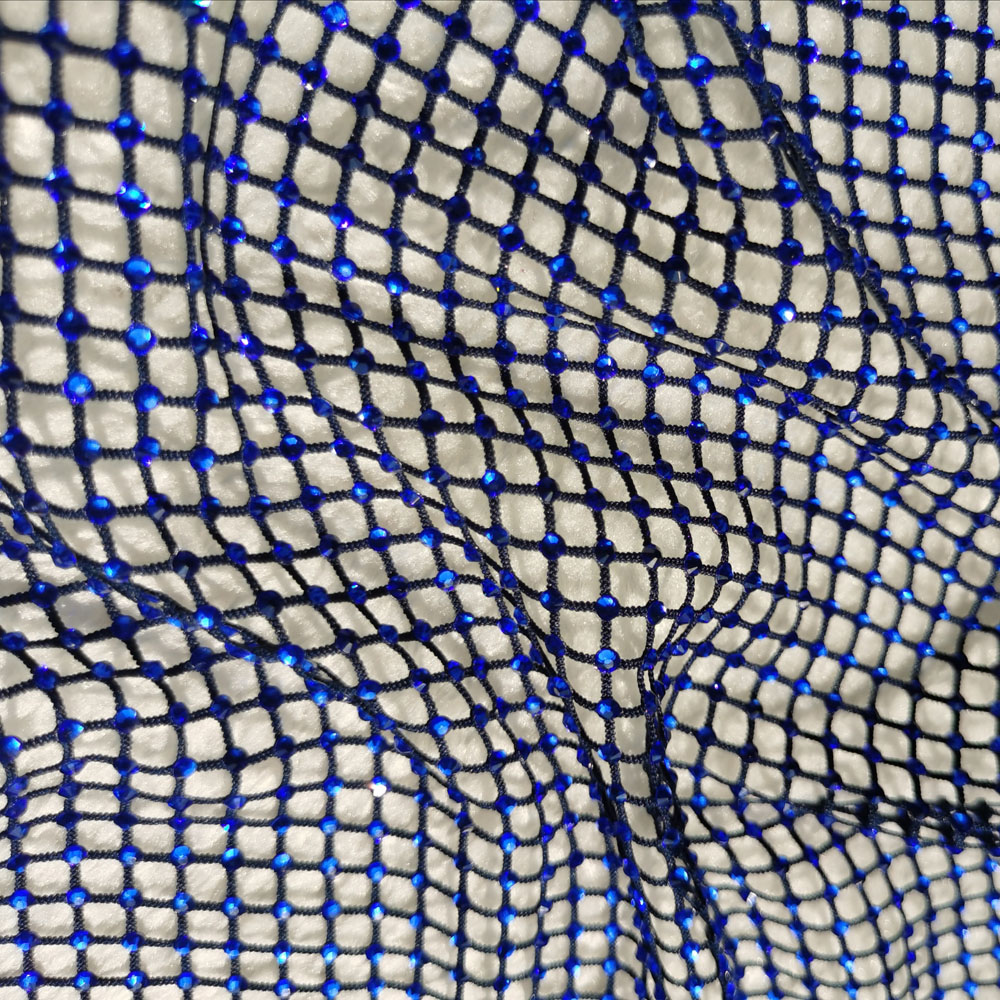 Safir marinblå spandex mesh nät tyg stretch galler ihålig tyll vävnad rutig maskerad diamantformad