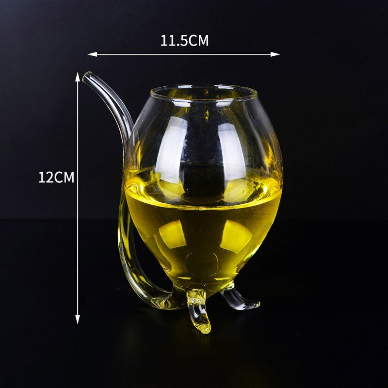 Taza de copa de vidrio de jugo de vino tinto vampiro de 300ml con tubo de bebida incorporado paja de resistencia al calor vampiro cóctel de vidrio de vino: C