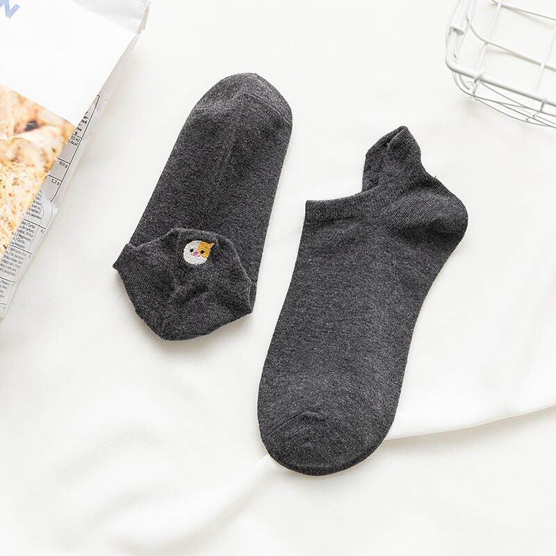 Kawaii Bestickt Katze fuchs Frauen Socken Glücklich Knöchel Lustige Socken Frauen Baumwolle Sommer 1 Paar Süssigkeit Farbe: 6