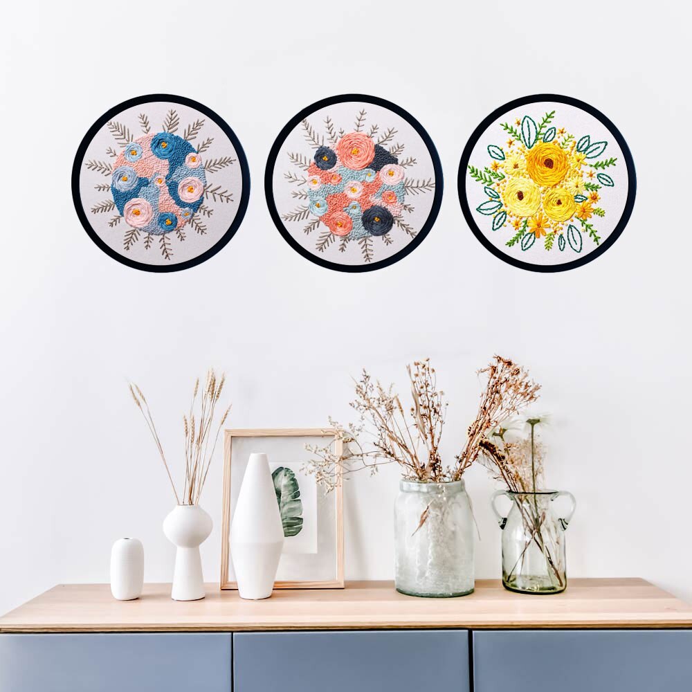 Beginner Flower Embroidery Kit Bag Painting Crafts DIY Material Kits Punch Needle Handmade Needlework Kit Home Wall Decor