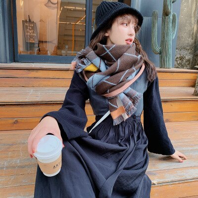 Høst og vinter fargerik stor rutete vakker søt skjerf varm utendørs trend nydelig dusksjal: Himmelblå