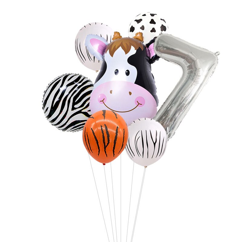 Kids Animal Birthday Party Balloons First Birthday Safari Animal Balloon Bouquet Jungle Animal Ballons Digital Balloon: silver 7