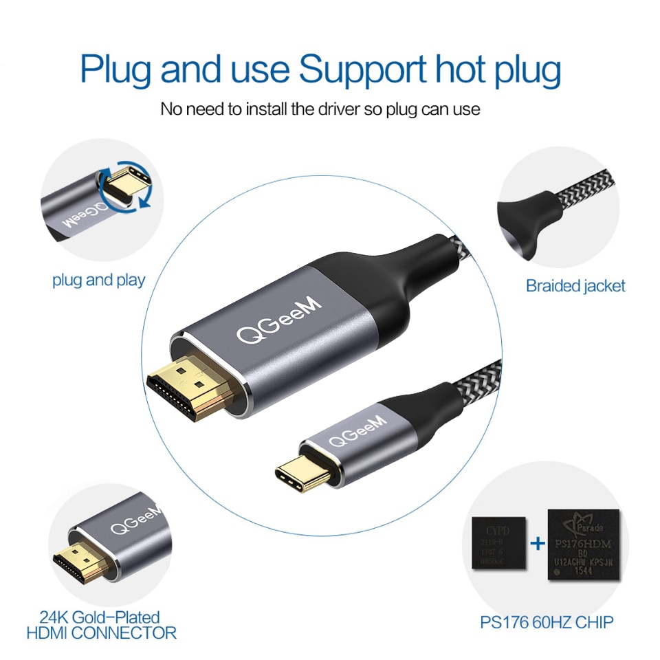 Usb C Naar Hdmi Kabel Adapter 4 K 1080P 60Hz Usb Type C Naar Hdmi 2.0 Kabel Thunderbolt 3 Kabel Voor Macbook Huawei Mate10 Sumsang S8