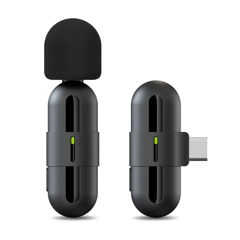 Basix Mini micrófono Lavalier portátil Audio Video grabación Mini micrófono de solapa micrófono inalámbrico para IPhone TypeC ipad juego teléfono: Negro