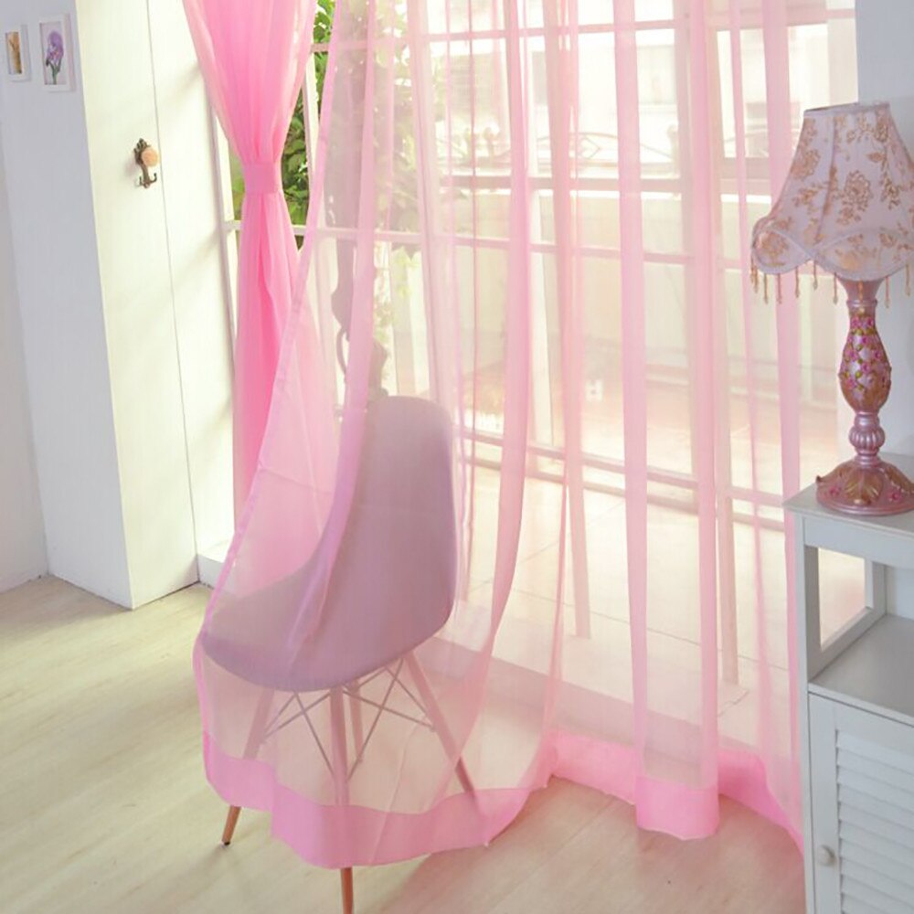 1 Pcs Europe Pure Color Tulle Curtains For Living Room Decoration Modern Chiffon Solid Sheer Voile Kitchen Curtain Home Decor: Pink