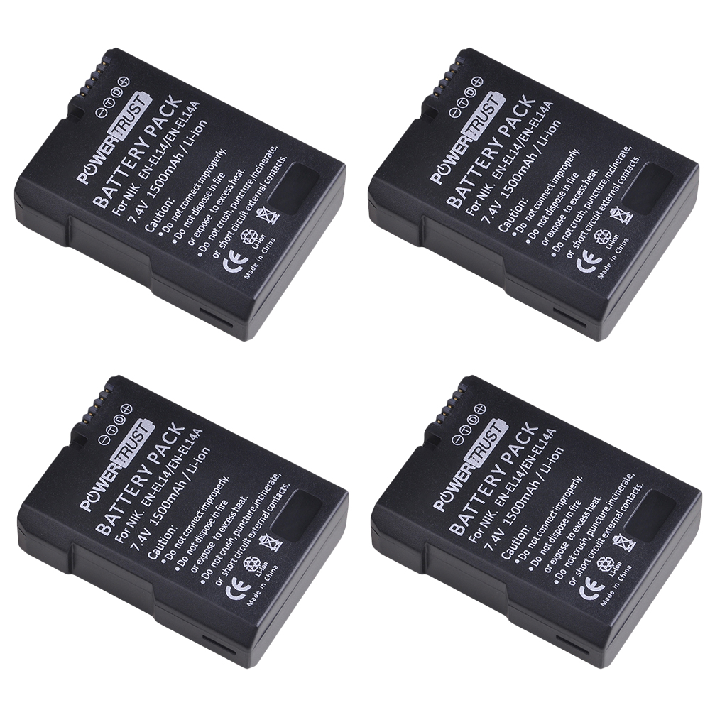 EN-EL14 EN-EL14A Battery+LCD USB Dual Charger with Type C Port for Nikon D3100 D3200 D3300 D3400 D3500 D5600 D5100 D5200 P7000: 4 battery