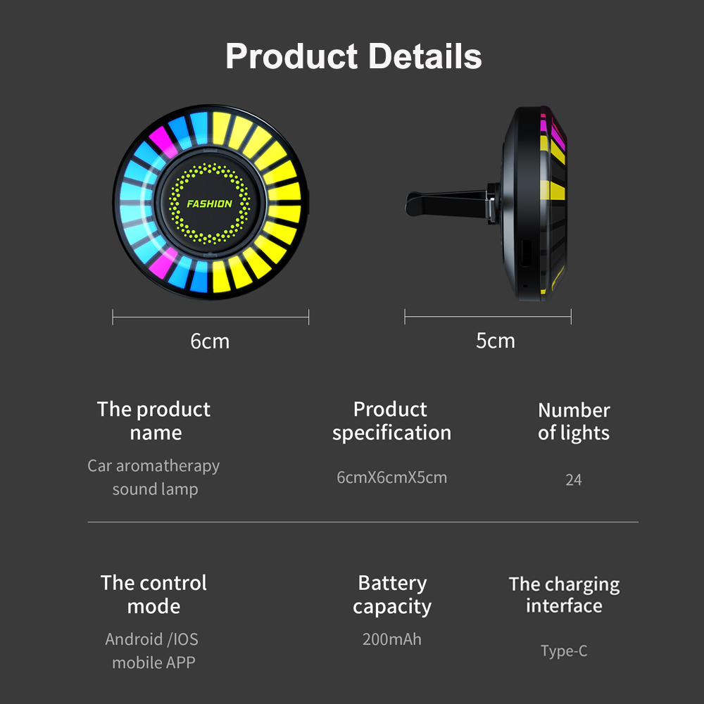 Luz inteligente de ritmo musical para coche, luz LED RGB para ventilación de coche, opción de 256 colores, Control por aplicación de sonido, ambientador, lámpara ambiental