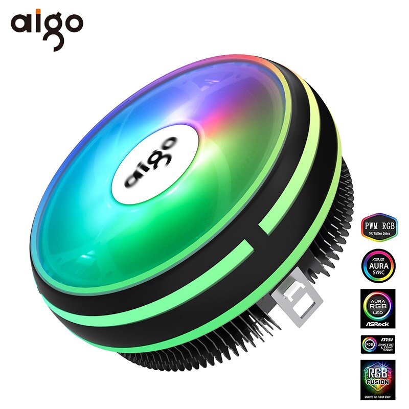Aigo CPU Cooler Radiator 120mm PWM 12V SYNC RGB LED Fan CPU Air Cooling Computer Cooler LGA/1151/1155/AM3/AM4 4Pin CPU Cooler: Default Title