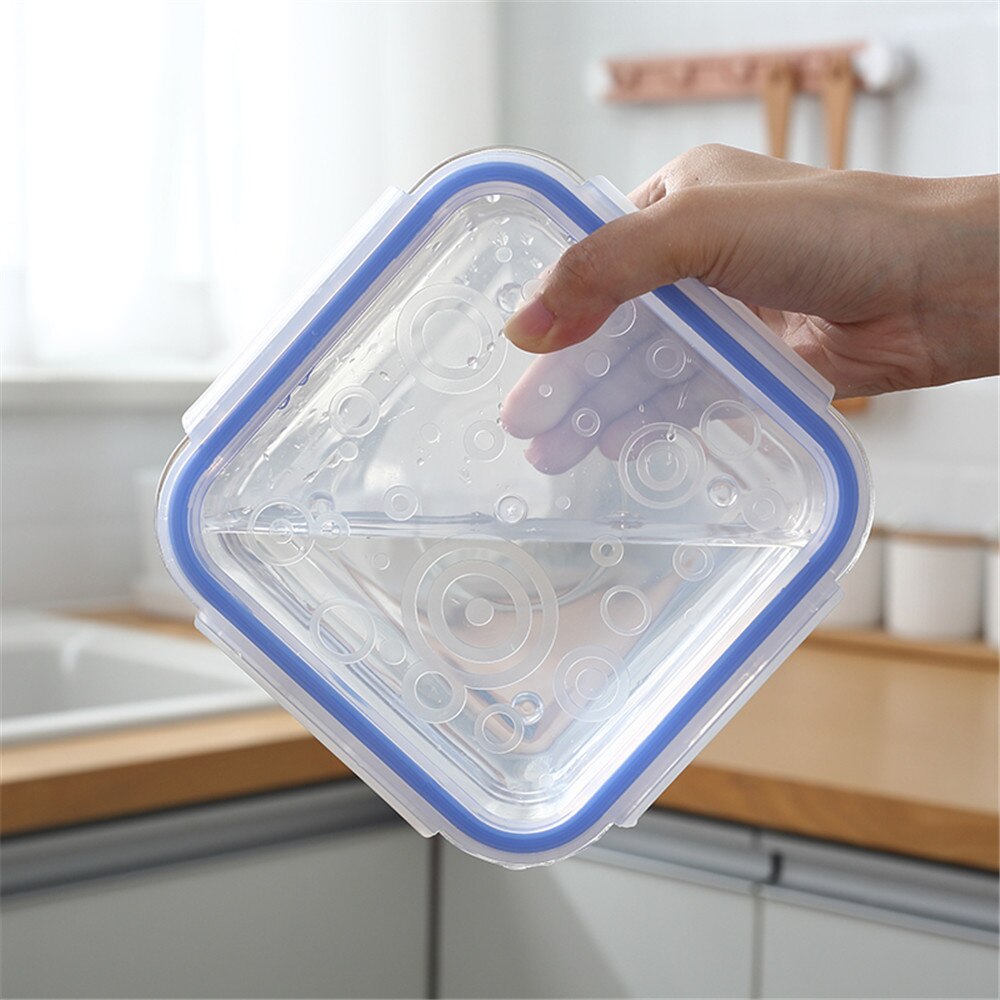 Glass Lunch Box Round Rectangle Transparent Blue Food Container Travel Portable Adults Kid Lunchbox Microwaveable 1pcs