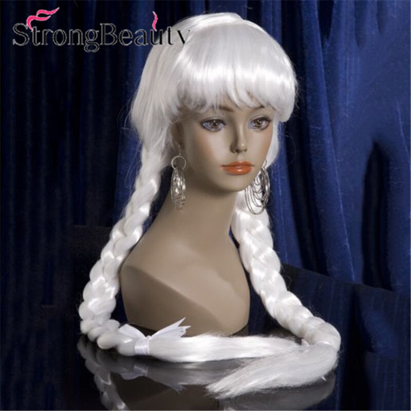 Pelucas trenzadas largas StrongBeauty con flequillo trenzado Peluca de mujer sintética de pelo rojo/blanco: white