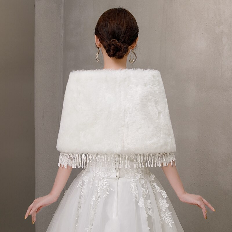 Ivory Women Fur Shawl Wedding Wraps Formal Dress Cheongsam Married Outerwear Bridal Cape Autumn Winter Jacket Bolero