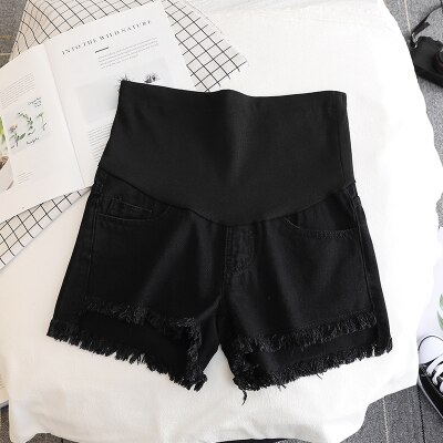 Short de maternité en Denim blanc fin, taille haute, ventre court, vêtements pour femmes enceintes, Shorts décontractés, collection été 17432: Black / 3XL