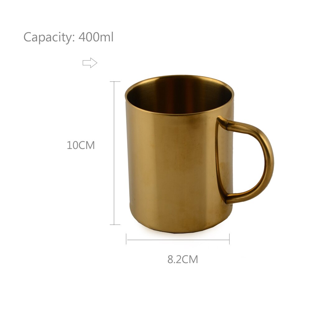 Stainless Steel Cups Double-layer cup with Handle 400ml Pint Drinking Cups Metal Drinking Travel Tumbler for Kids and Adults: Gold