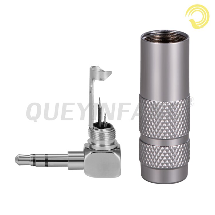 Queyinfang 3.5mm kobberstik stereo 3 poler 3.5mm hanstik 90 grader forkromet 3.5mm 3- polet retvinklet stik