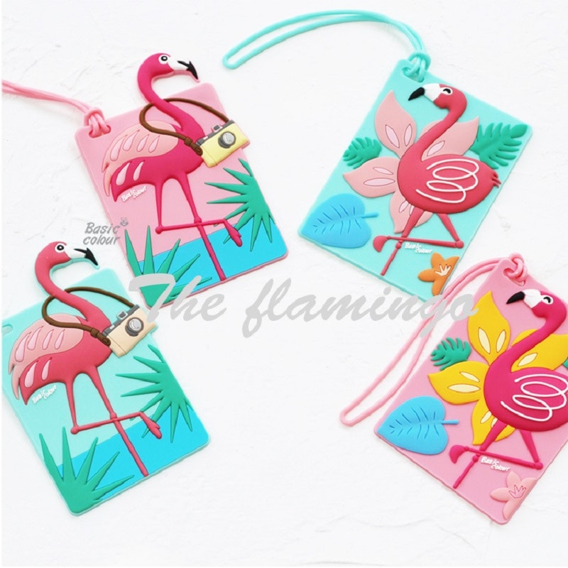 Super !! Etiqueta de silicone para bagagem com desenhos de animais flamingo, etiqueta para malas, acessório de viagem, suporte de endereço de identificação