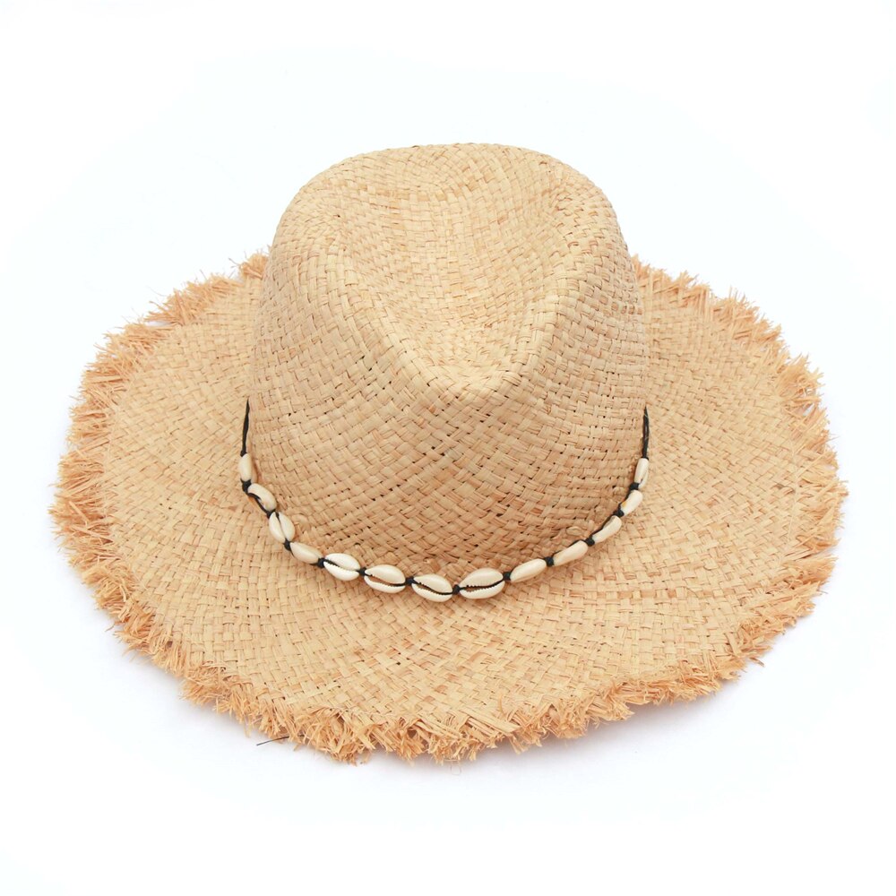 Mode Vrouwen Panama Hoeden Met Natuurlijke Shell Schelp Raffia Strand Hoed Zomer Stro Zonneklep Caps