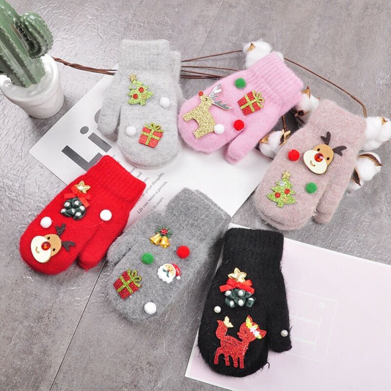 Imcute Christmas Baby Gloves Kids Full Finger Mittens Toddler Winter Warmer Gloves Girl Boy Xmas Infant Wool Mittens 3-10T