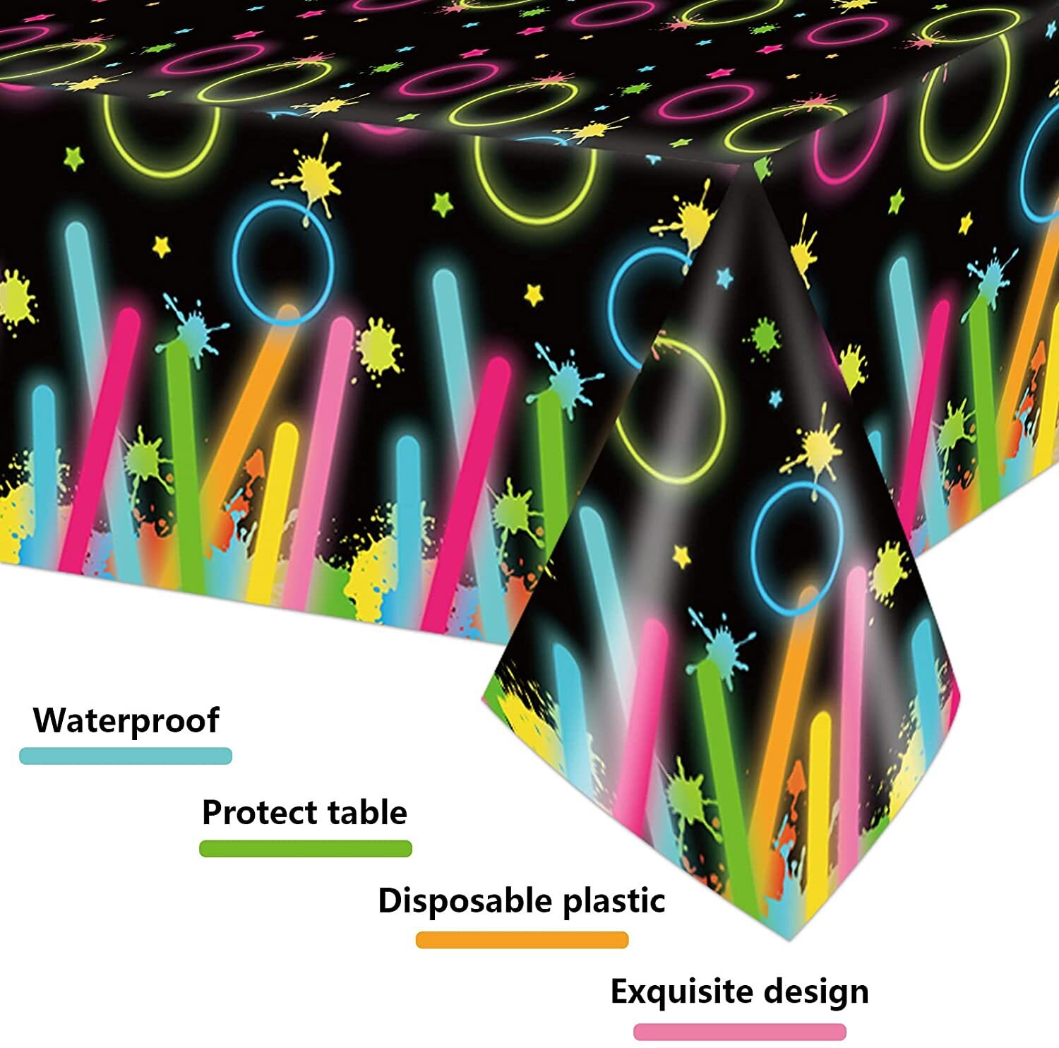 Let Glow Fluorescent Birthday Party Tablecloth Kids Adult Party Theme Decoration Disposable Waterproof PE Luminous Tablecloth