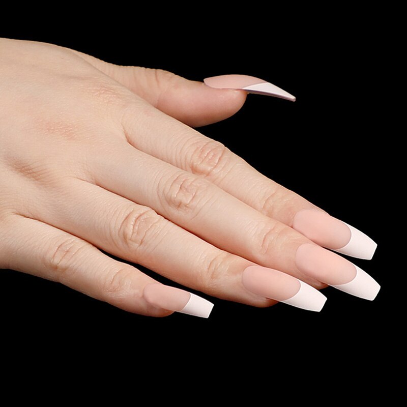 Ongles à pression, 24 pièces, couleur chair, Matte, Nude, rose, blanc, cercueil, Style français, ballerine, tenue, forme carrée, tête carrée: Default Title