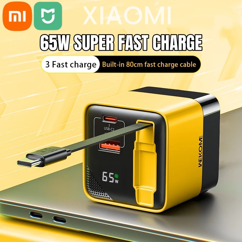 Xiaomi Mijia 65W Gallium Nitride Fast Charger With Built-in Retractable Charging Head Dual-port A+C for Apple Huawei Phones